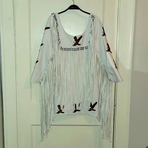 Handmade White Leather Fringe Mini Dress